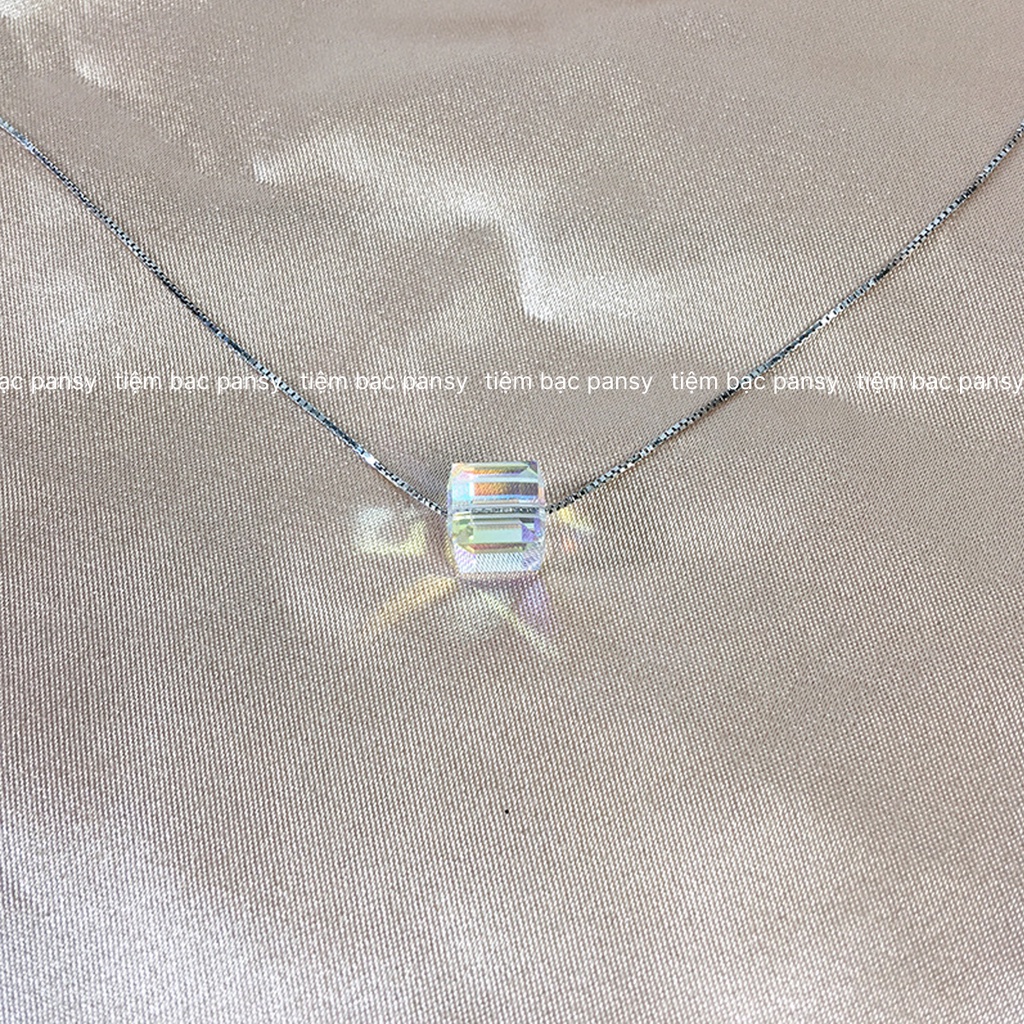 Dây chuyền bạc nữ PANSY khối pha lê lập phương sang trọng, vòng cổ nữ bạc lấp lánh nhiều màu