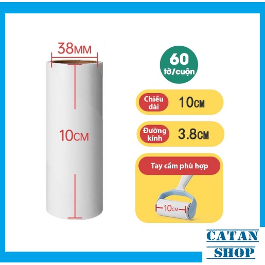 Cuộn Lõi Lăn Bụi Quần Áo, Lông Thú, Ga Giường - Lõi Dự Phòng Thay Thế 60 Tờ Sử Dụng Cho Cây Lăn Bụi 10cm