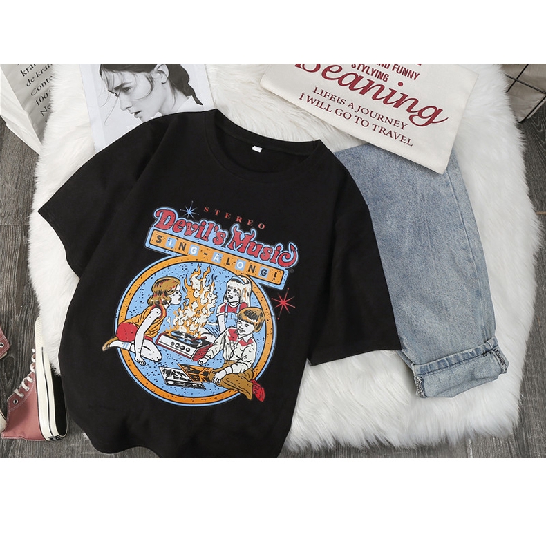 SUXI Áo Thun Tay Ngắn In Hình Hoạt Hình Thời Trang Hàn Quốc Dành Cho Bạn Nữ