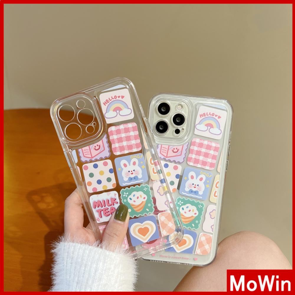 Ốp điện thoại trong suốt TPU dày mềm chống va đập họa tiết thỏ cầu vồng thích hợp cho điện thoại iPhone