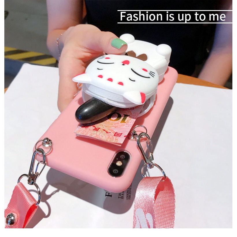 Cartoon gấu mèo Zipper Ví điện thoại Ốp lưng iphone11 pro max 5 5S SE 6 7 8plus X XR XS MAX Silicone Cover | BigBuy360 - bigbuy360.vn