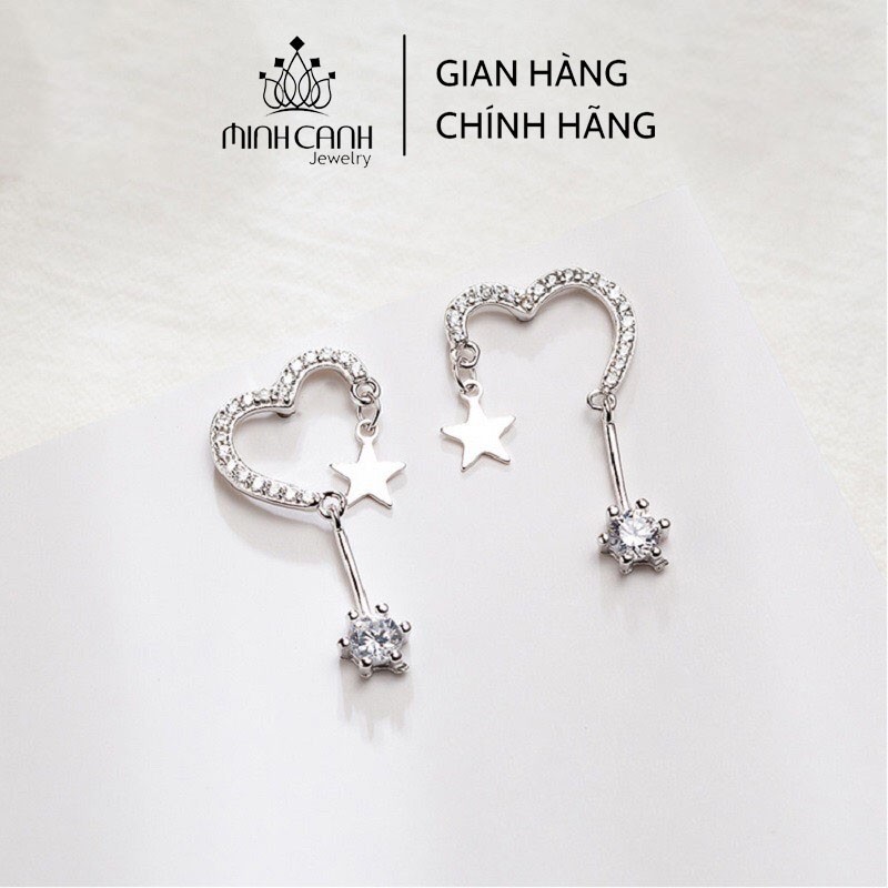 Hoa Tai Bạc Trái Tim Treo Ngôi Sao Và Đá - Minh Canh Jewelry