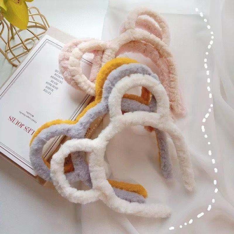 1 Băng Đô Tai Thỏ Lông Xù Chống Trượt Dễ Thương Dành Cho Nữ Rửa Mặt / Trang Điểm