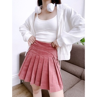 Chân váy nhung xếp li trước thời trang nữ thời trang GAGO màu hồng đất GO3826
