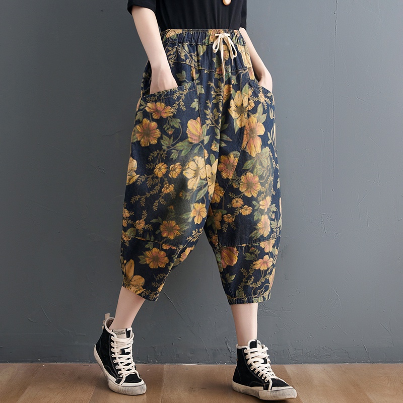 G43 Quần baggy big size freesize thoải mái rộng rãi phong cách hoa văn thời trang
