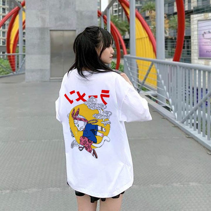 Áo thun tay lỡ ULZZANG cotton dáng unisex, áo form rộng in hình mèo bay | BigBuy360 - bigbuy360.vn