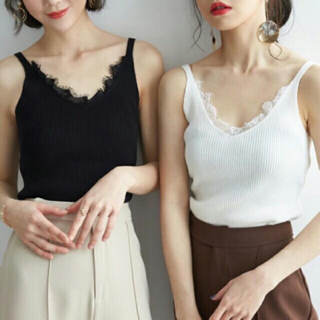 Áo len 2 dây phối ren(hàng QC chất đẹp)