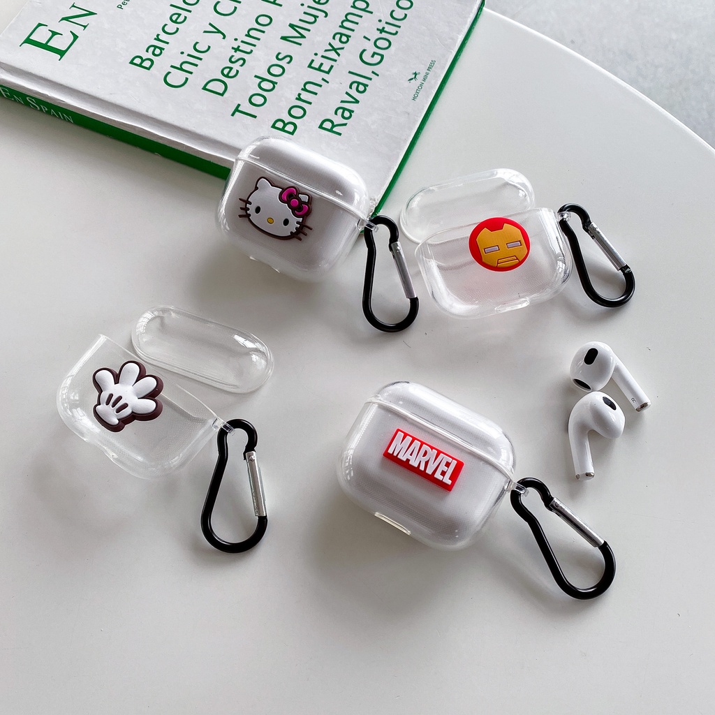 Vỏ Bảo Vệ Hộp Sạc Tai Nghe Airpods pro 1/2/3 Bluetooth Không Dây Bằng TPU Mềm Trong Suốt Họa Tiết Marvel Dễ Thương