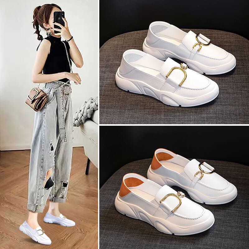 Giày Lười Đế Bằng Màu Trắng Nhỏ Phong Cách Mới Dễ Phối Đồ Thường Ngày Cho Học Sinh Nữ