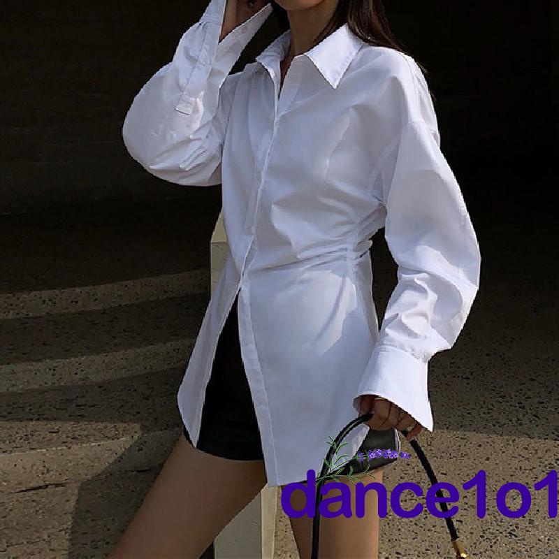 Áo Sơ Mi Dài Tay Cổ Bẻ Màu Trơn Khiêu Vũ1O1- Thời Trang Dành Cho Nữ