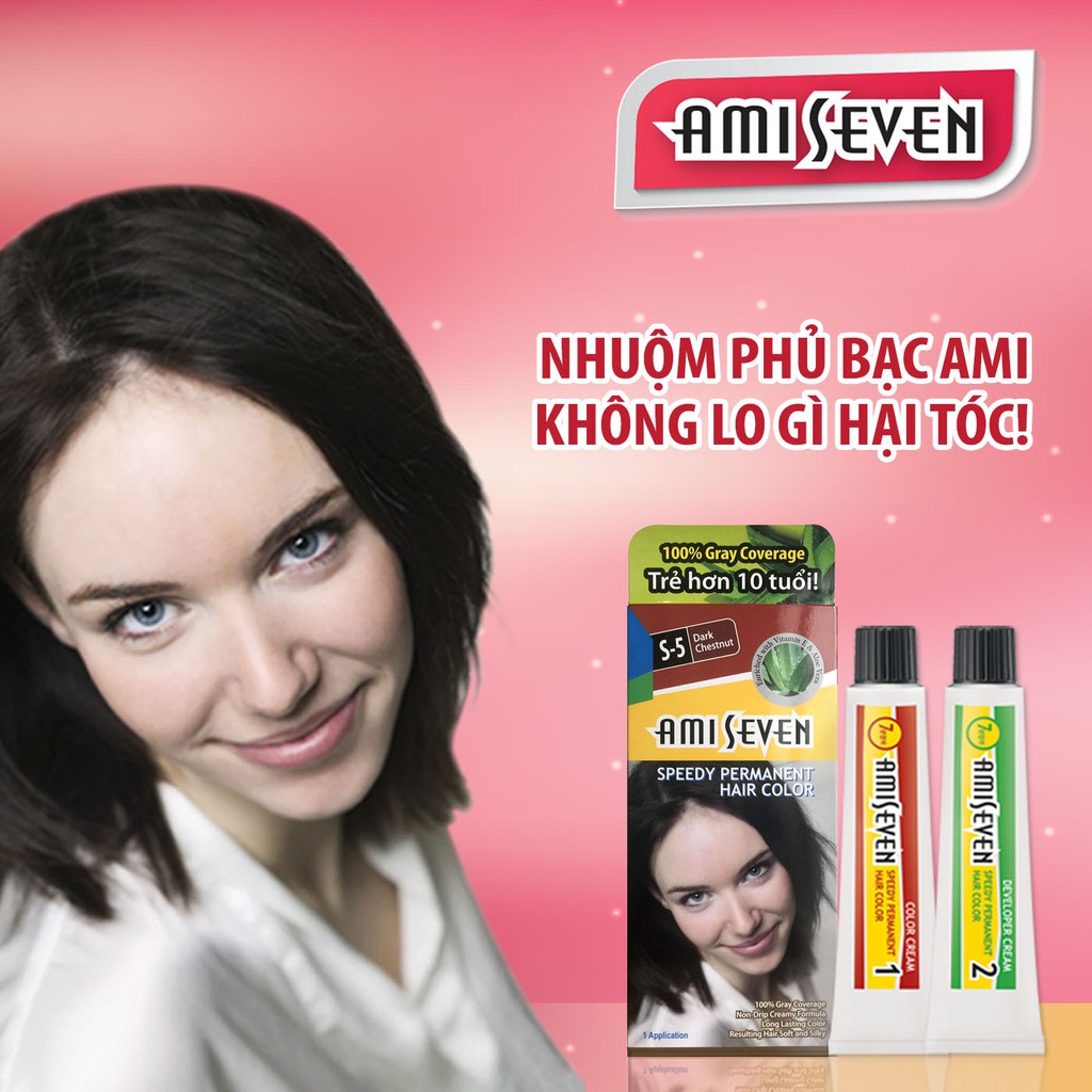 Nhuộm phủ bạc dược thảo Nhanh 7 Phút AMI SEVEN S5 Hạt dẻ đậm (60g+60g) Hàn Quốc