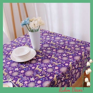 Khăn trải bàn caro RUHM DECOR trang trí vải bố linen đậm chất vintage - họa tiết Hươu sao tím - KB-C03