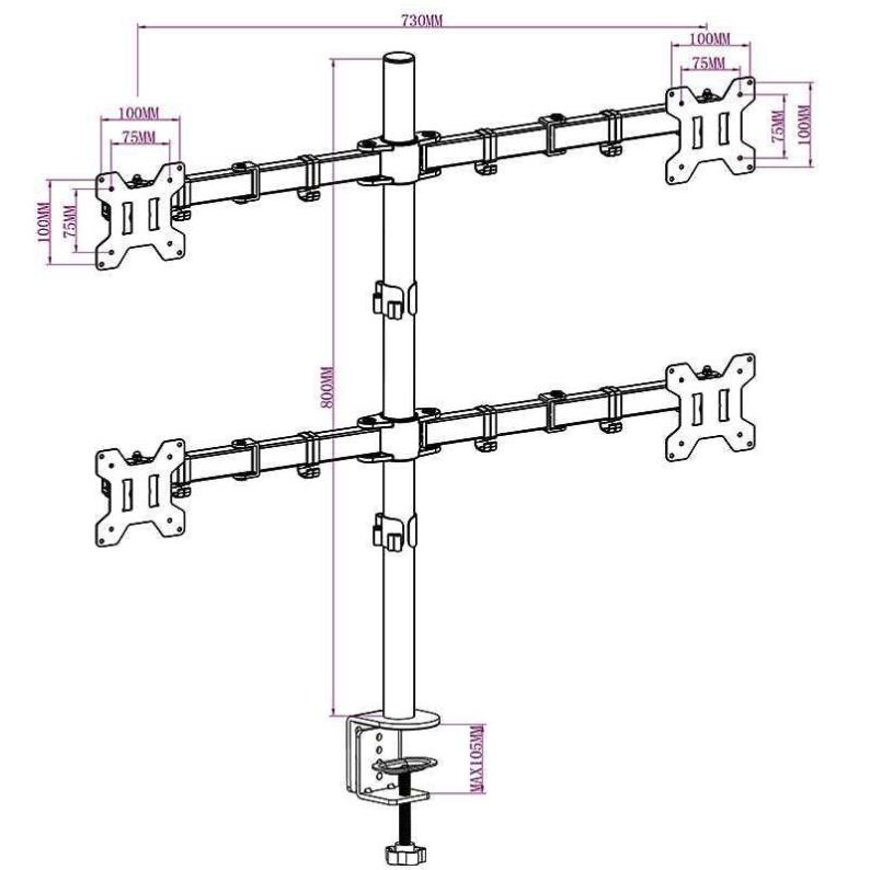 Giá Treo 4 Màn Hình Máy Tính Kẹp Bàn M054 - Dành Cho Màn Hình 14&quot; - 27&quot; [ HÀNG CHÍNH HÃNG ] - Model 2020