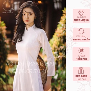 Áo dài trắng trơn học sinh, Áo dài 4 tà chifon co giãn, cổ 2cm, chụp kỷ yếu học sinh-Trang Hải