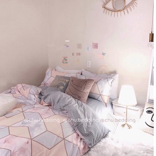 Bộ chăn ga gối hoạ tiết marble hồng