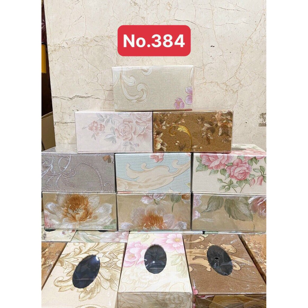 Hộp giấy ăn chữ nhật bọc da hoa vintage #384