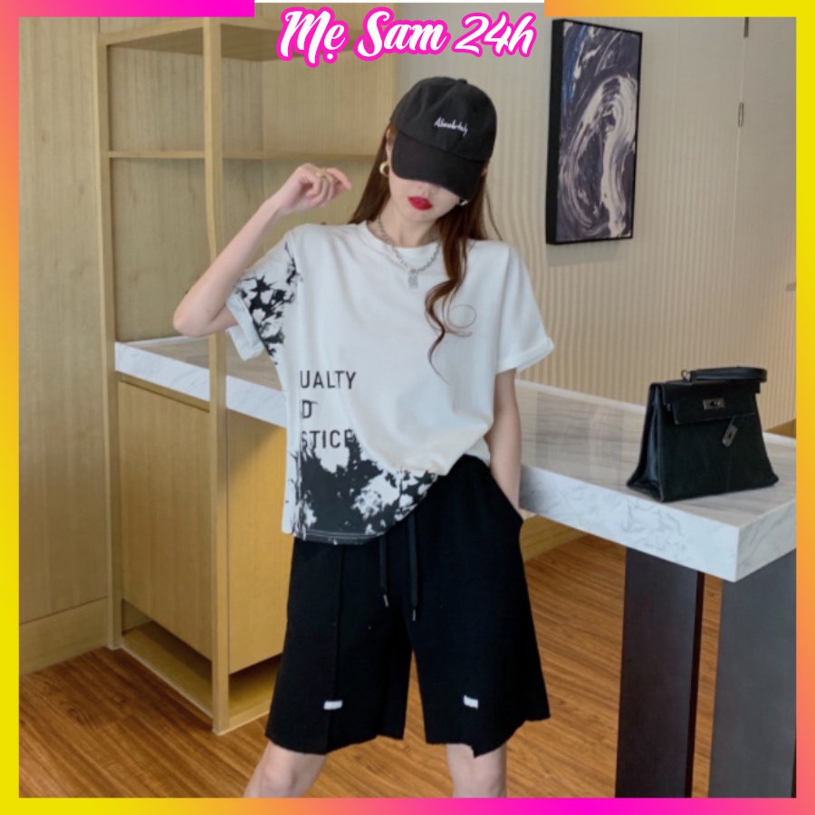 Quần đùi nam nữ xẻ in logo, quần short unisex Mẹ Sam 24h, chất cotton dày mịn, form rộng thoải mái QH.51