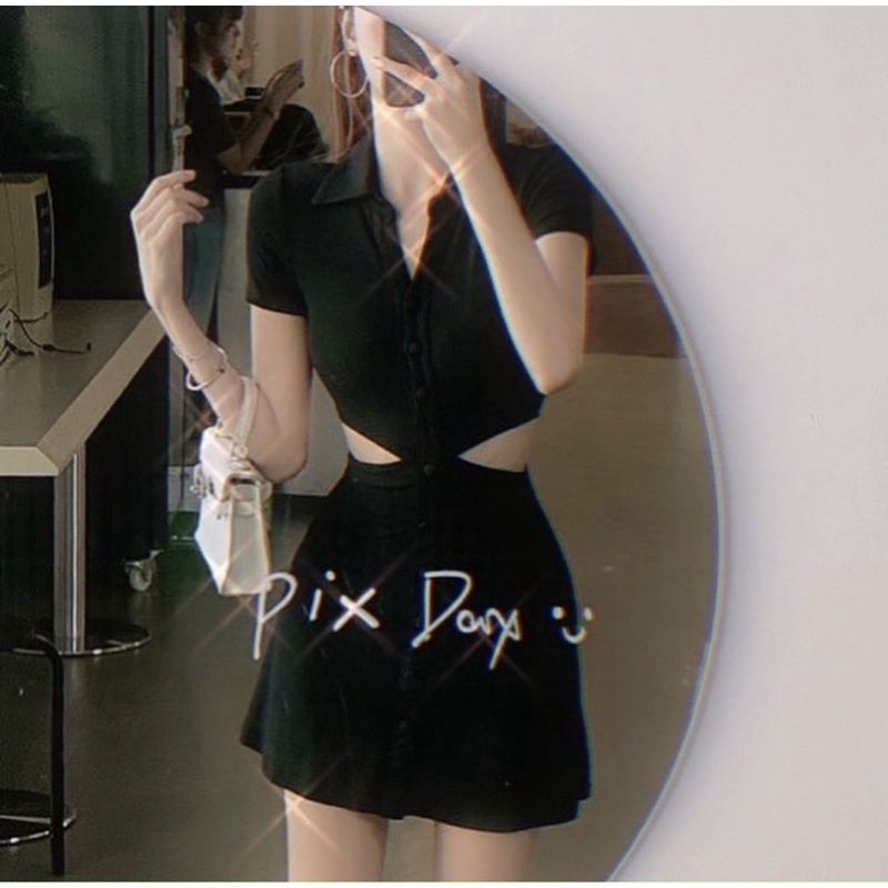 Đầm body đen khoét eo 2 bên