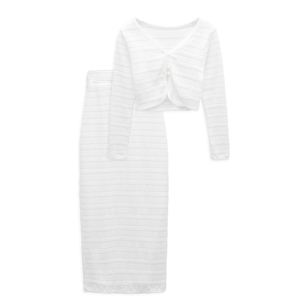 Set Nữ Áo Cardigan - Chân Váy, Chất Vải Thun Tầng Thoải Mái, WSD000238, SOMEHOW
