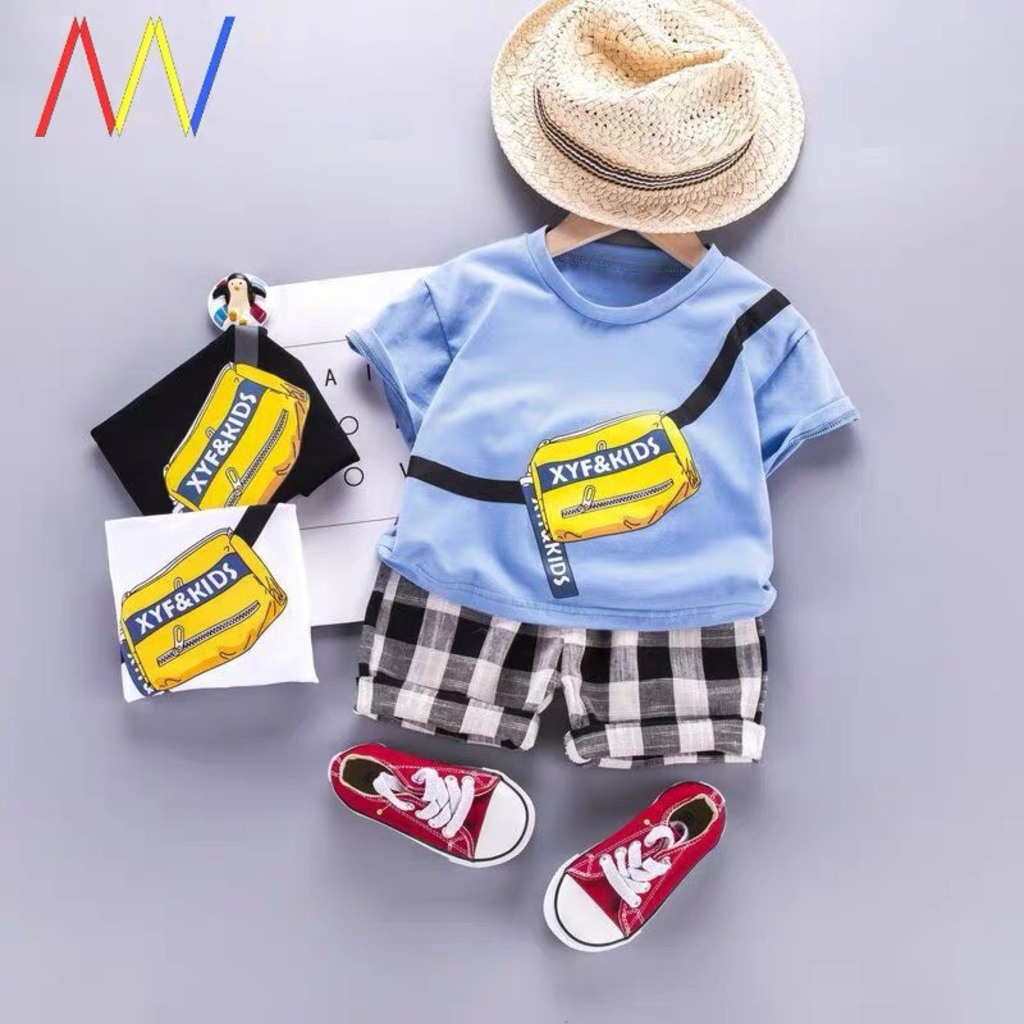 Áo cộc tay cho bé in túi chéo phong cách cho bé trai và gái, Áo thun trẻ em từ 1-5 tuổi chất cotton cao cấp-BINBON KIDS