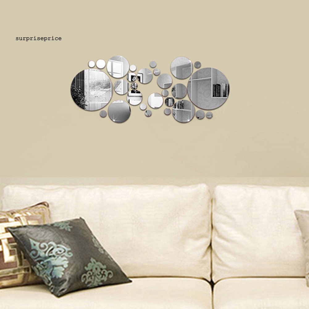 Set 30 Miếng Dán Tường Hình Tròn Tráng Gương 3d Độc Đáo Tiện Lợi