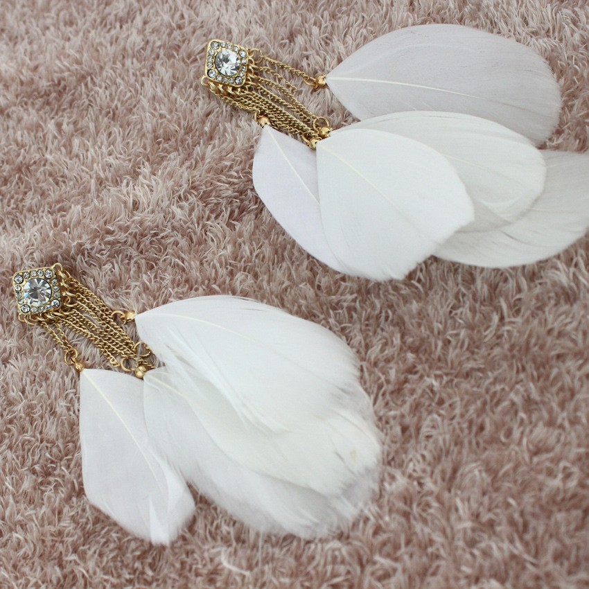 [ Freeship 50k ] ⚡Bông Tai Vintage lông Vũ Tua Rua⚡