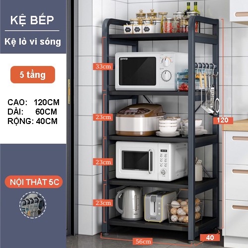 Kệ bếp khung sắt sơn tĩnh điện lắp ráp dễ dàng, kệ lò vi sóng đa năng có cánh cửa nhiều tầng thông minh