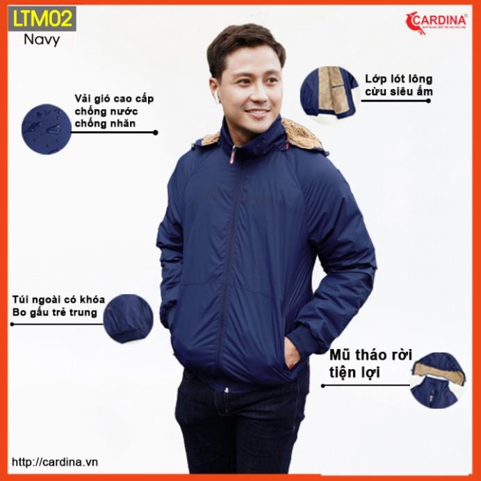 12.12 Áo gió nam CARDINA chất gió trơn 2 lớp lót lông cừu cao cấp siêu nhẹ siêu ấm LTM.