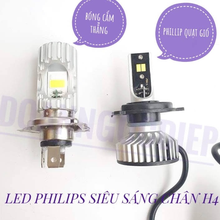 Đèn pha led Philips chân h4 siêu sáng, siêu gom, bóng cắm thẳng, bóng quạt gió