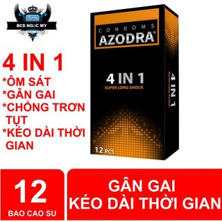 Bao cao su AZODRA 4in1, GÂN GAI, KÉO DÀI THỜI GIAN, Hộp 12 cái
