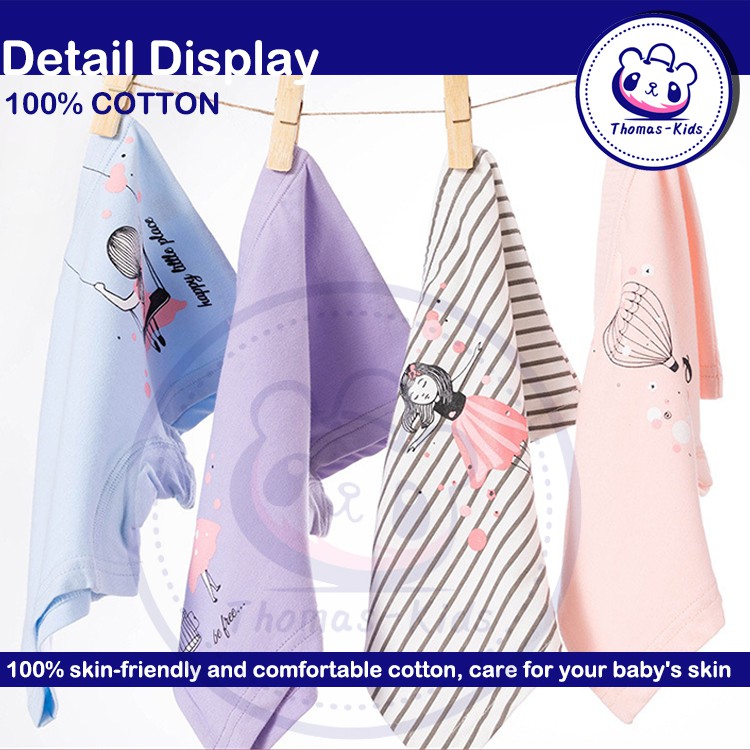 Bộ 4 Quần Lót Cotton In Họa Tiết Hoạt Hình Màu Hồng Cho Bé Gái 3-12 Tuổi