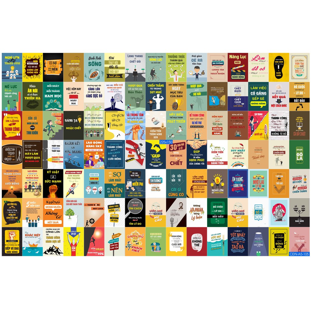 Combo Set 105 tờ Decal dán tường trang trí khổ A4,A5 - Tranh động lực