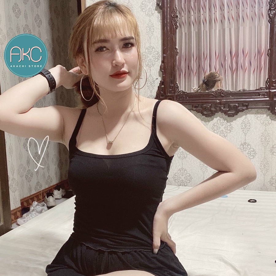 Đồ ngủ 2 dây thun tăm chất mát lạnh, bộ đồ ngủ nữ hai dây sexy mềm mại, co giãn thoáng mát AKACHI - BN01 | BigBuy360 - bigbuy360.vn
