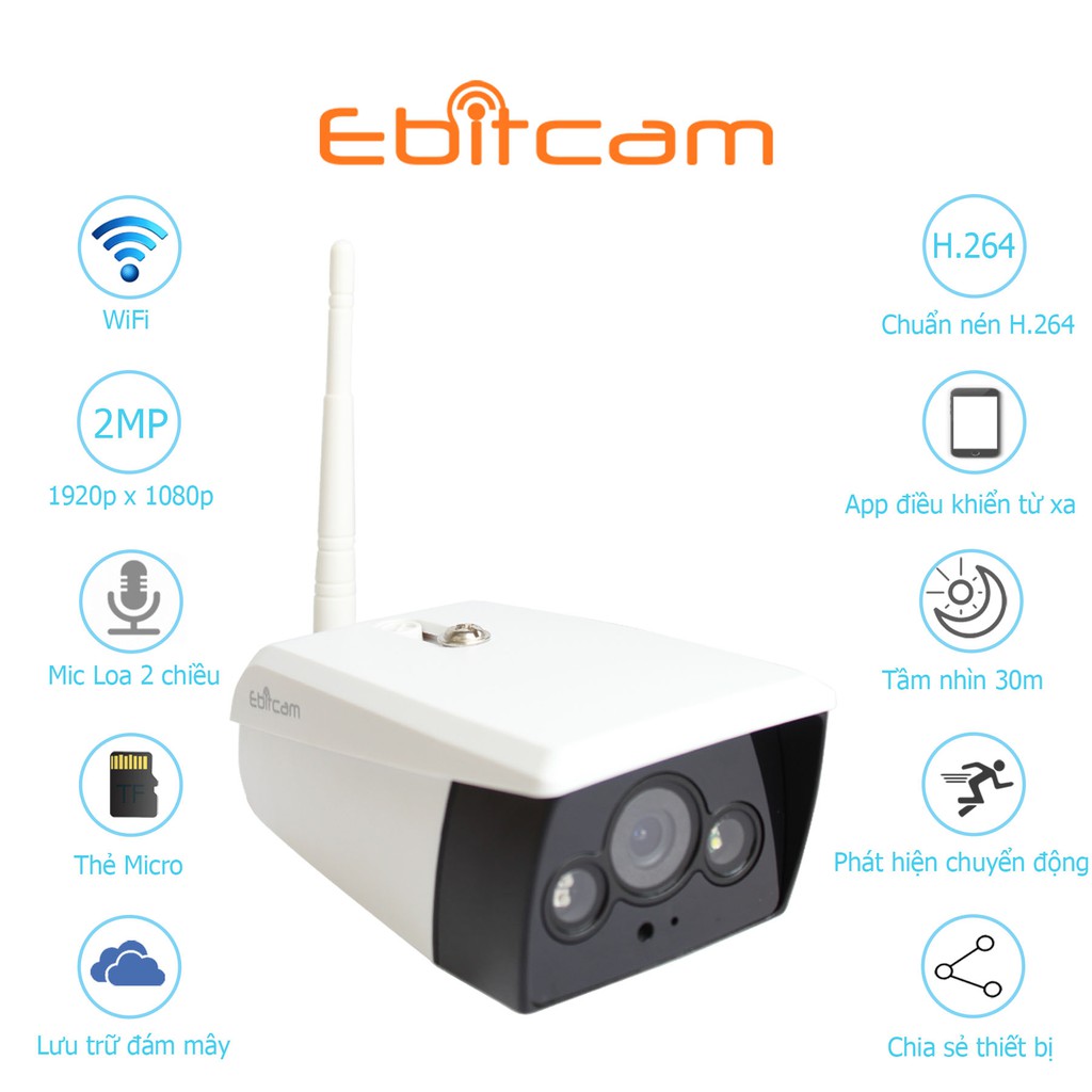 Camera Ip Wifi Ngoài Trời Ebitcam EB02 Full HD 1080P - Hàng Chính Hãng