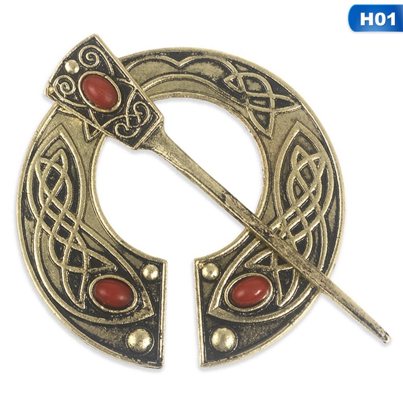 Viking Series Fashion Vintage Ruby Brooch Retro Medieval Nordic Jewelry Scarf Pin Gift For Men And Women