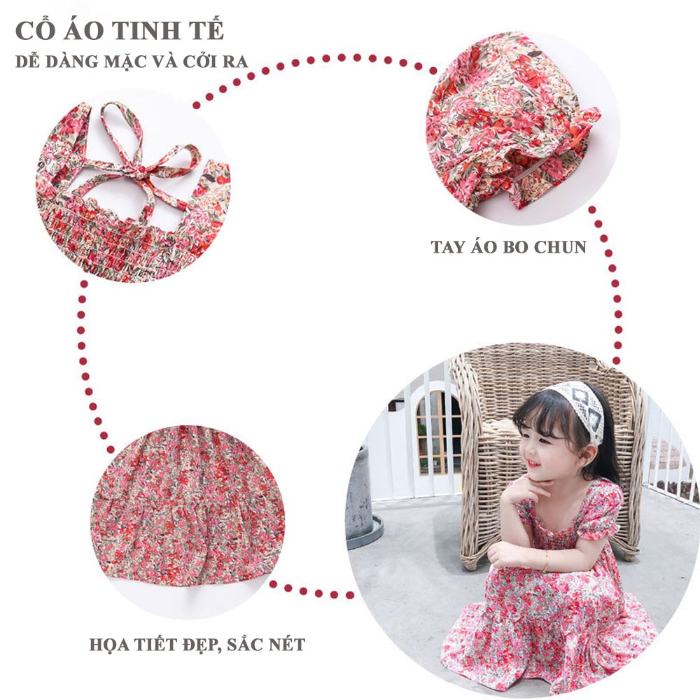 Váy, đầm bé gái mùa hè chất cotton tiểu thư hoạ tiết hoa nhí thoáng mát dễ thương QATE24