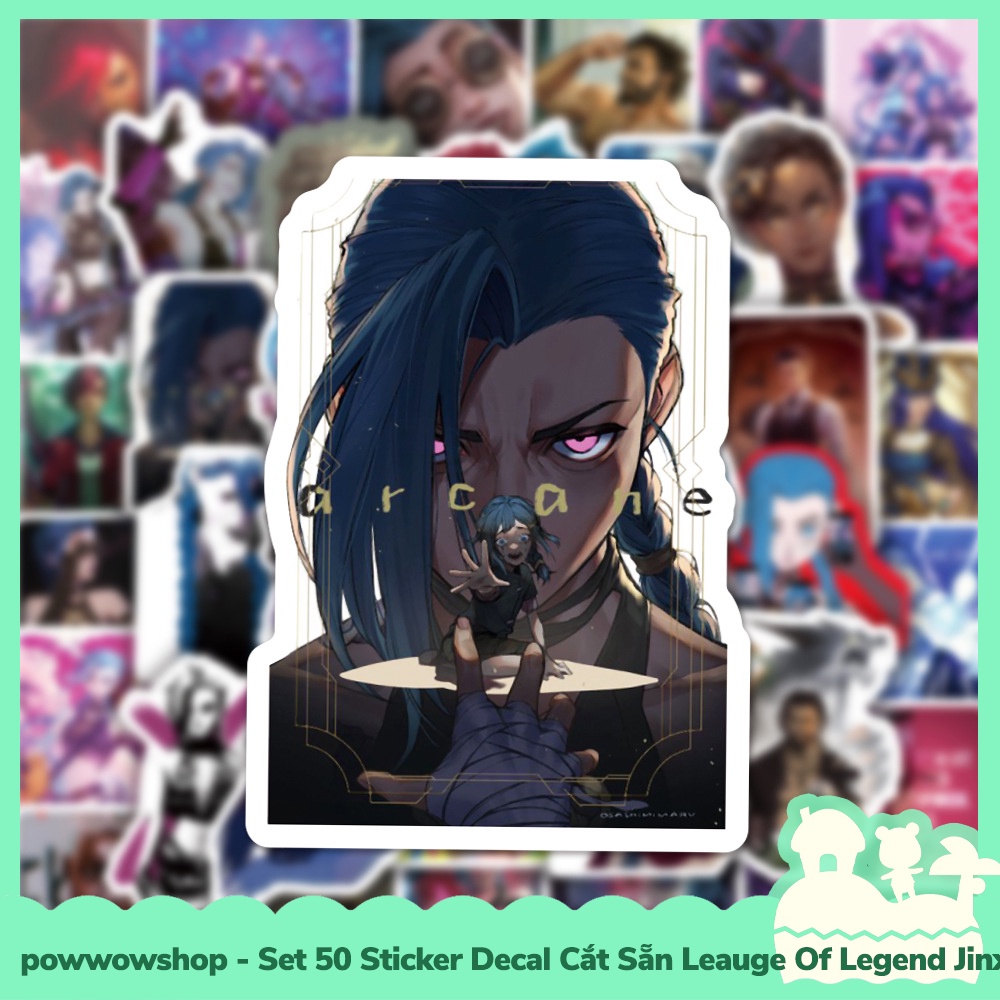 [Sẵn VN - Hỏa Tốc] Set 50 Sticker Mini Decal Dán Trang Trí Vật Dụng Mẫu Arcane League of Legends Jinx &amp; VI