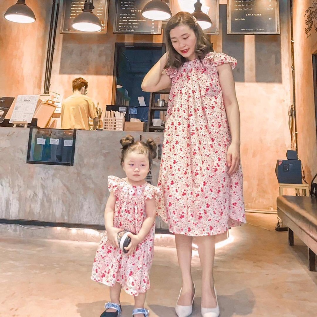 Váy Đầm Cho Bé Gái, Đầm Smock Thêu Tay Kiểu Cánh Tiên Họa Tiết Hoa Cúc Bánh Bèo Dễ Thương Size 1 Tuổi -10 Tuổi