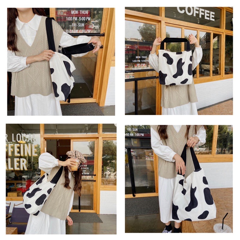 Túi tote vải hình bò sữa
