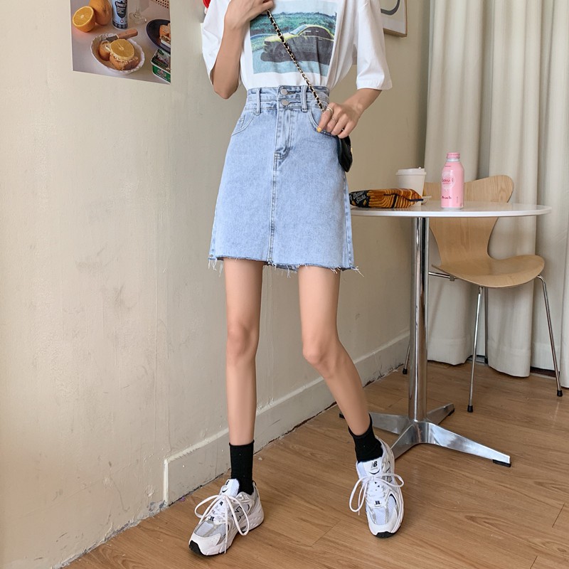 Xiaozhainv  Chân Váy Jean Chữ A Lưng Cao Thời Trang Cho Nữ