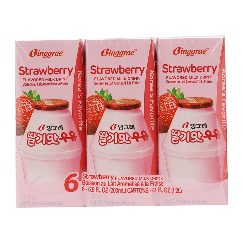 [BINGGRAE] SỮA DÂU HÀN QUỐC 200ML - [빙그레] 딸기맛 우유 200ML