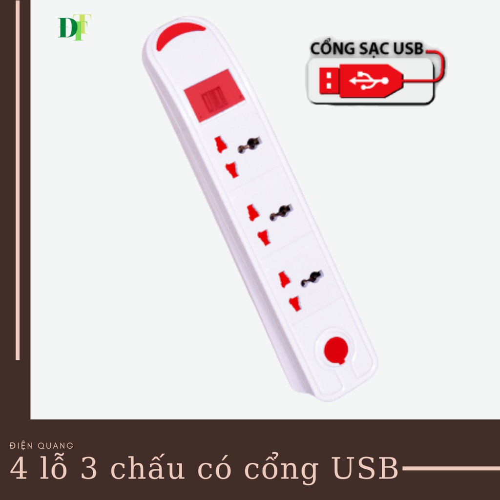 Ổ cắm Điện Quang ĐQ ESK DBW103USB (Kiểu tàu siêu tốc, 3 lỗ 3 chấu, 2 USB, màu trắng)