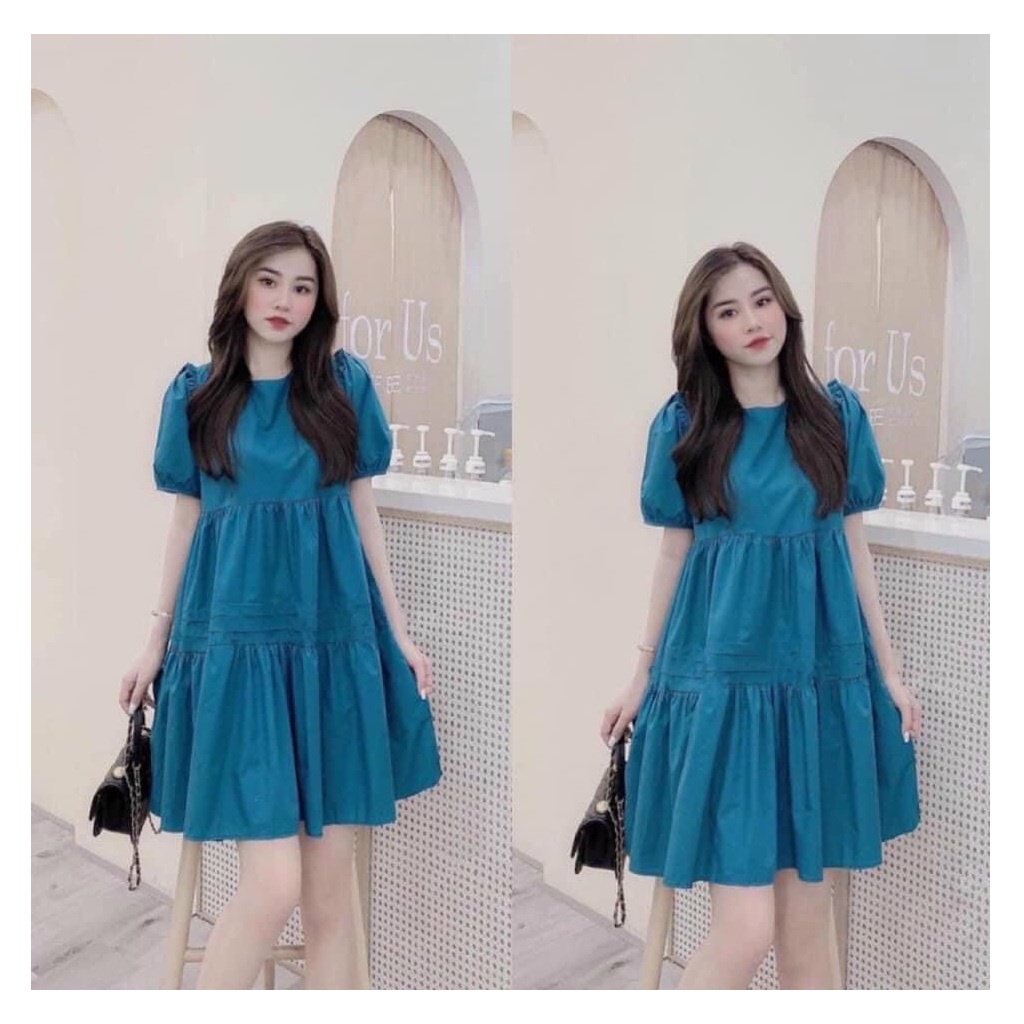 Đầm bầu, váy bầu thiết kề, màu xanh hot hit sang chảnh, chất đũi hàn mát lịm, Freesize dưới 70kg