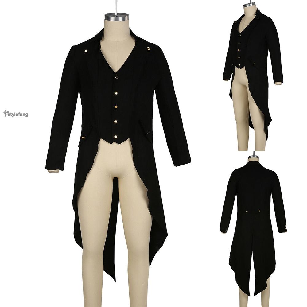 STYLEF-~Men Black Steampunk Retro Victorian Punk Tailcoat Party Costume Long Jacket Coat vintage tuxedo-