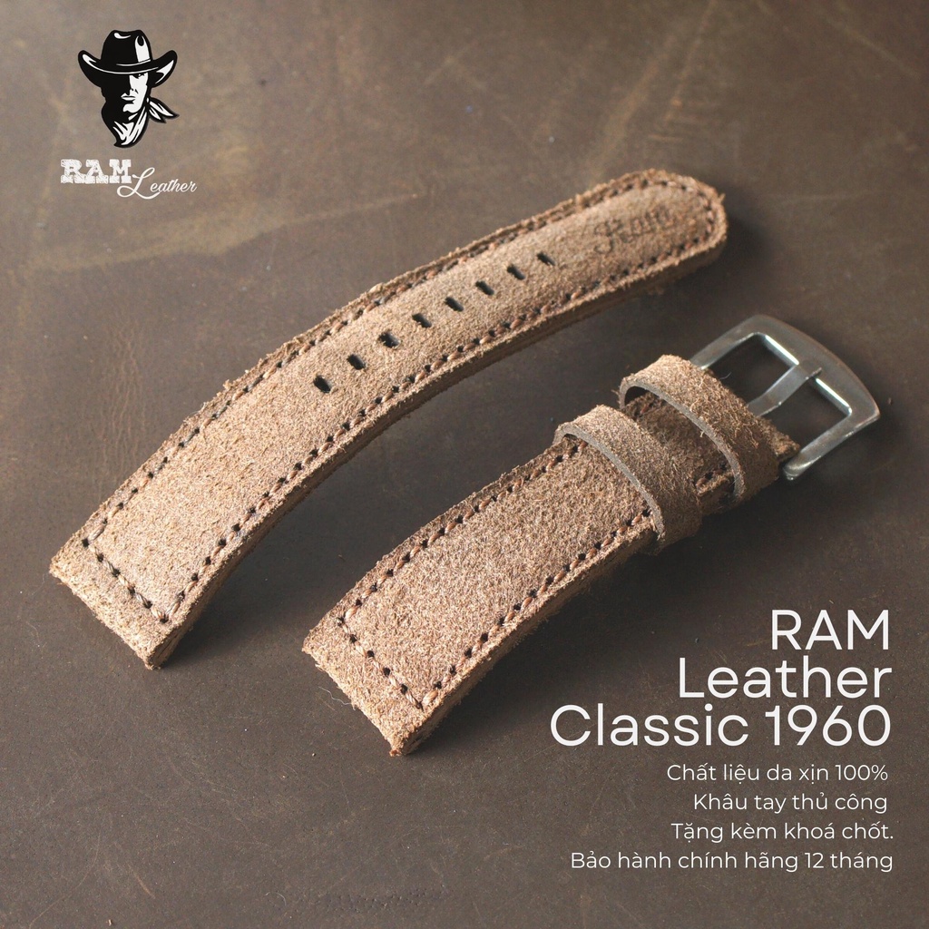 Dây Đồng Hồ Da Thật RAM Leather 1960 Da Bò Lộn Bền Đẹp