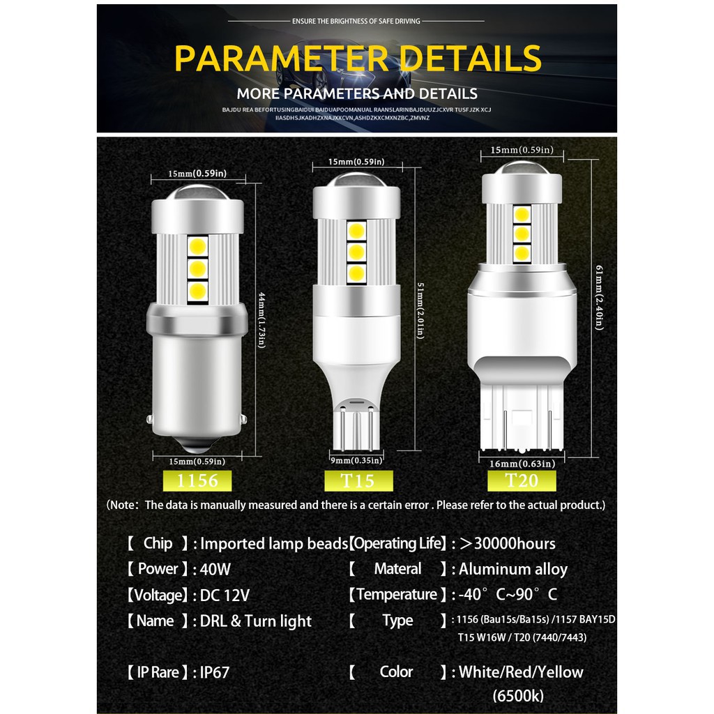 Set 2 Bóng Đèn LED Xi Nhan Kevanly T15 W16D P21W Py21W / 5w 3030led 1157 Bay15D P21 / 5W