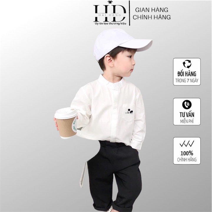 Set sơ mi bé trai, sơ mi trắng cổ tàu, in hình MICKEY cho bé từ 9-23kg HẢI ĐĂNG STORE
