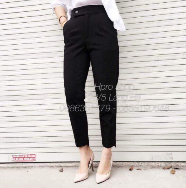 Quần baggy vải cúc lệch gấu
