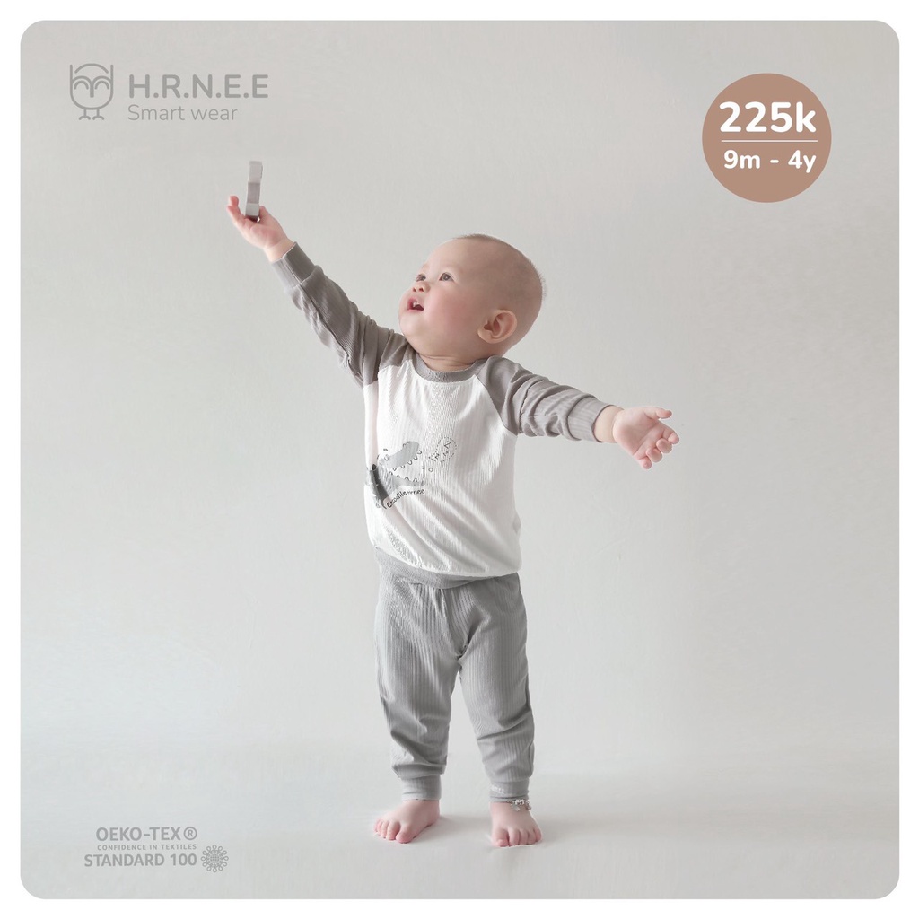 [ HRNEE 2022 ] Bộ quần áo dài tay 3D modal organic cho bé từ 6 tháng đến 4 tuổi