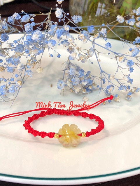 Vòng tay Cỏ bốn lá tóc vàngVòng tay chỉ đỏ may mắn đá tóc vàng bi Au 10k